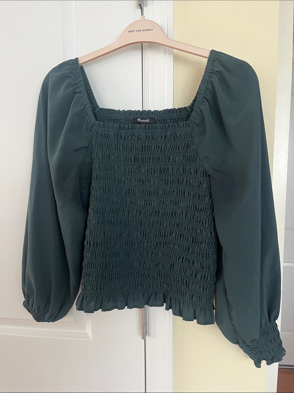 Madewell green Smocked Blouse size large